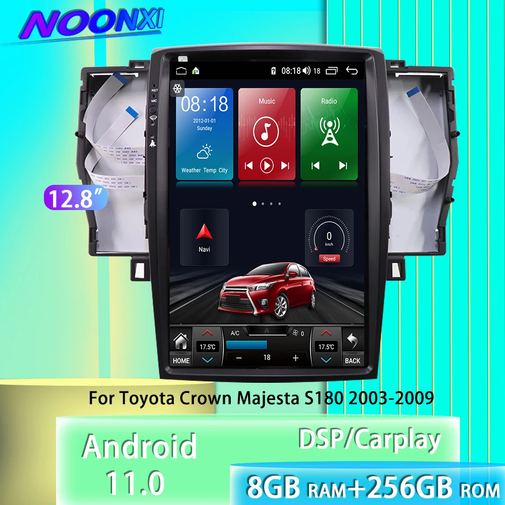 

256G Android 11 для Toyota Crown Majesta S180 2003-2009 Автомагнитола стерео DVD мультимедийный плеер Bluetooth GPS навигация Carplay