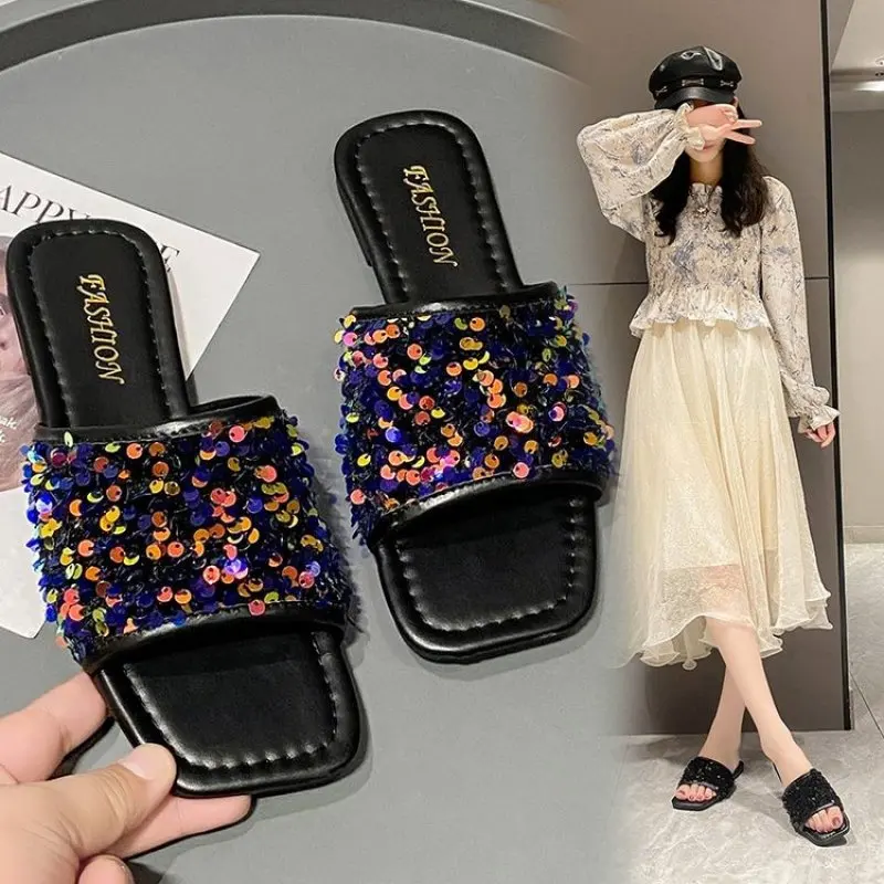 

Rhinestone Crystal Buckle Slippers Women Brand Designer Crystal Double Flip Flops Female Platform Slides Fashion Casual Sandals