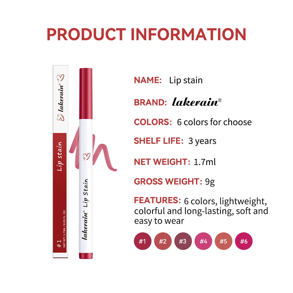 Liquid Lip Stain Pen Long lasting Lip Liner Waterproof Matte Pink Red Contour Tint Lipstick Moisturising Makeup Non-stick Cup 6