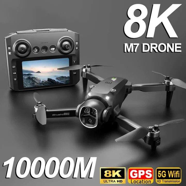 Drone de poche M7 8K HD avec caméra duale et GPS en vol, prêt à capturer un selfie aérien.