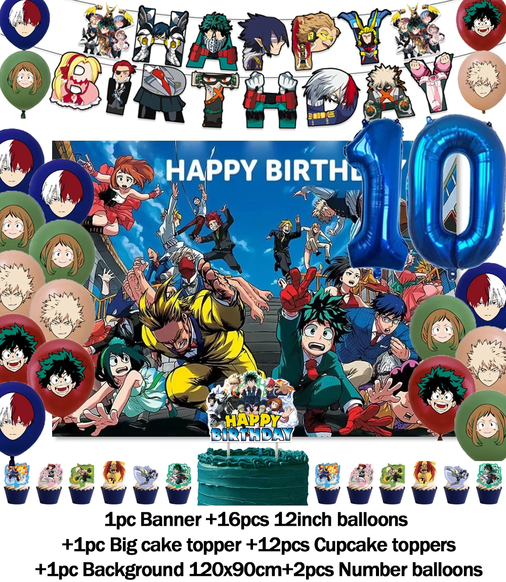 Vibrant Anime Birthday Party Decor Set - MHA Theme Celebration Supplies