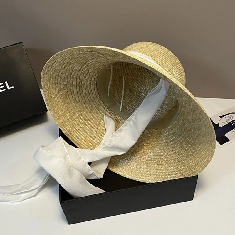 Klassische Panama Stroh Hut für Frauen Beige Weiß Patchwork Sommer Breite Krempe Sonnenhut Hut Band Krawatte Strand Reise Party Fedora hüte – Detail 6