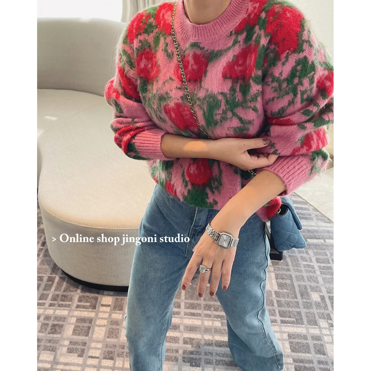 

New Za Woman Y2k Clothes Pink Plaid Floral Knit Sweaters Pullover Top Korean Fashion Vintage Winter Goth Jackets Cardigans Crop