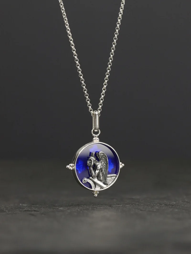 Silver Blue Glass Round Pendant