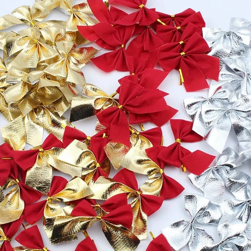 Christmas Bow Ornaments 10/20/30Pcs Red Gold for Home Decor
