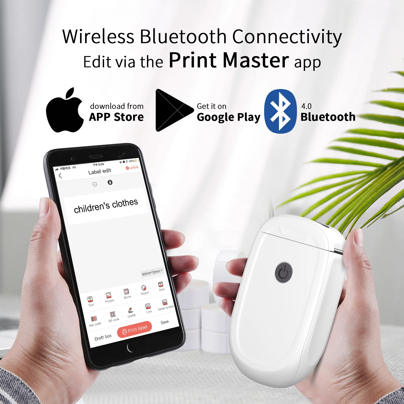 

EQUITPER Bluetooth Mini Label Machine Sticker Printer Inkless Thermal Printing, Trademark/Label/Express Delivery/Photo Printing
