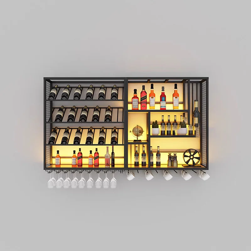 Metalic Liquor Display Wine Cabinet Hanging Whisky Club Shelf Bar Cabinet Industrial Armario Para Vinos Liquor Furniture