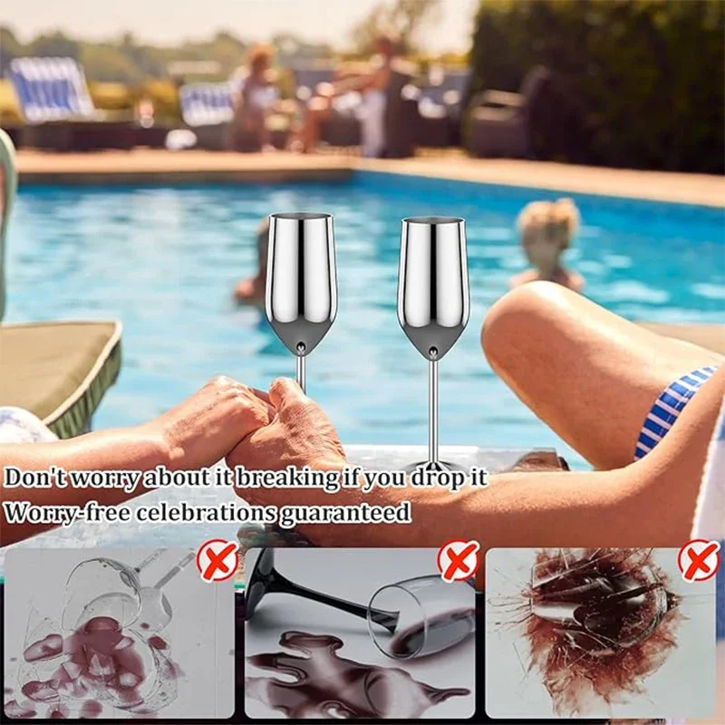 6Pcs Stainless steel wine glasses unbreakable metal cocktail glasses 220ml for drinking cocktails and wine at bar Cup