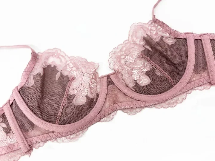 2-teiliges Dessous-Set für große Brüste, Minimizer-BH mit Anti-Sagging-Effekt, französischer Kontrastspitze, transparenter Tanga, Uplift-Unterstützung, für den Alltag – Detail 10