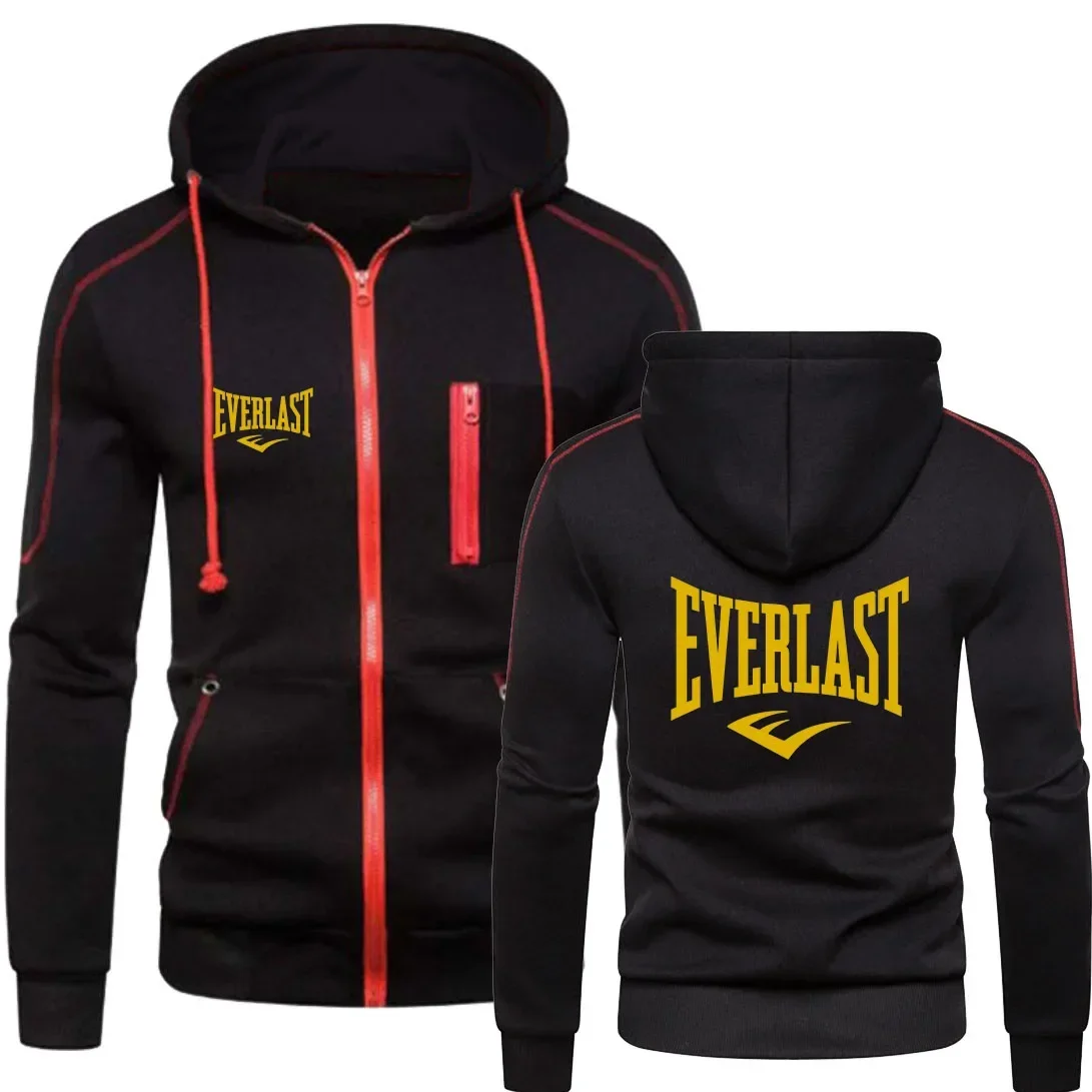 thumbnail image 1 of Nuevo EVERLAST, ropa deportiva de otoño e invierno para hombre, Sudadera con capucha sencilla a la moda con cremallera, chaqueta lisa, ropa deportiva estampada para hombre, top informal cálido, 1 of 5