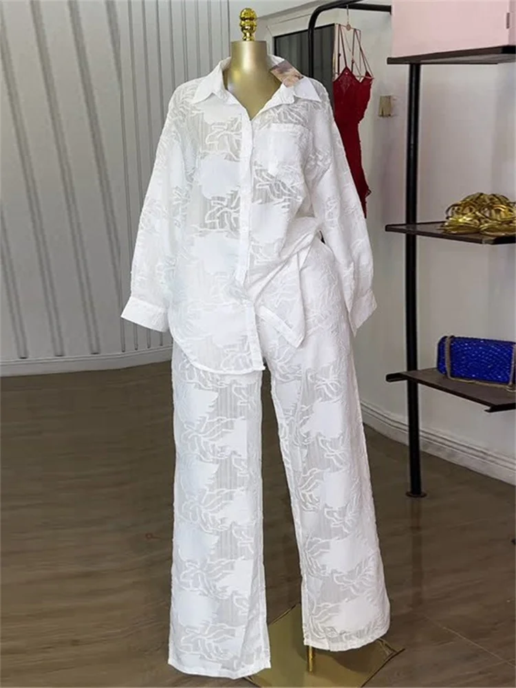 Wmstar Two Piece Set Women Loose Top and Pants Sets Wide Leg Long Sleeve Mesh New Matching Tracksuit Wholesale Dropshipping 2025