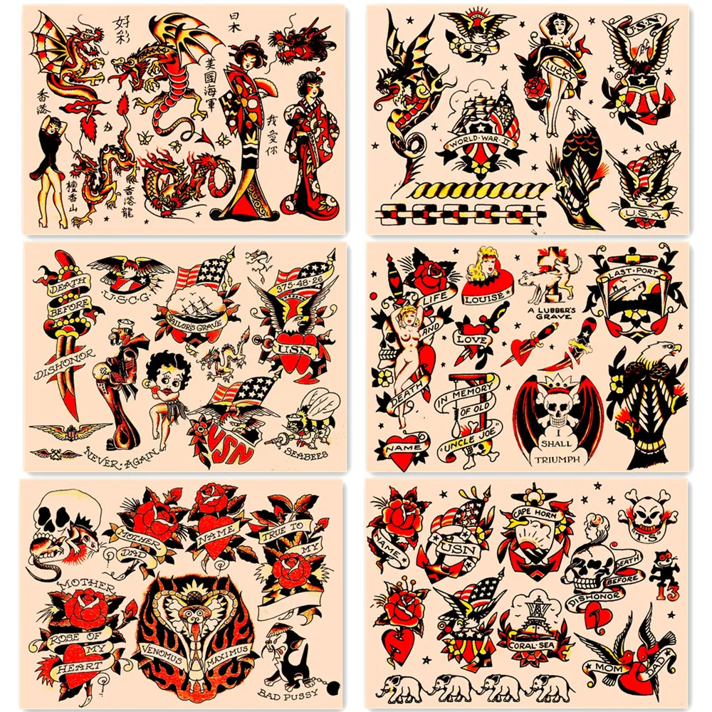 

Винтажный постер из матовой крафт-бумаги, печать, картина, настенная наклейка, украшение для дома, креативный дизайн татуировки, узор, художественная работа, 30x42 см