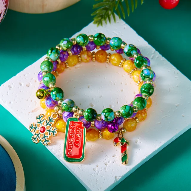 クリスマスブレスレット ビーズ ハンドメイド ワックスロープチャーム 