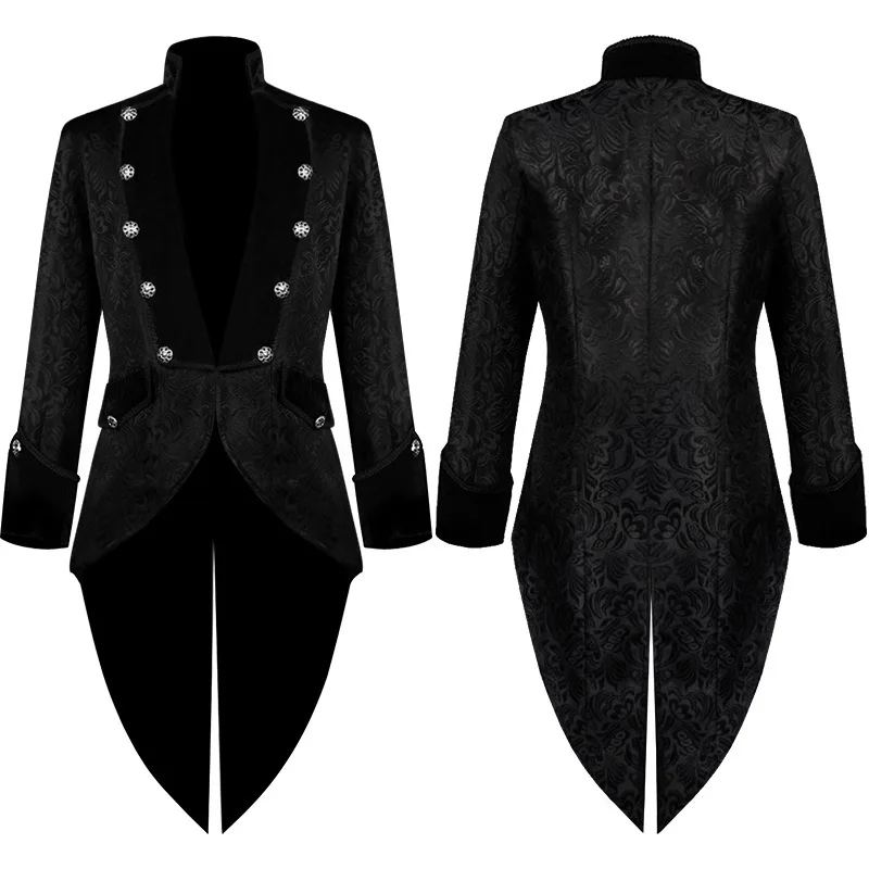 Men Medieval Jacket Steampunk Gothic Tailcoat Victorian Uniform Trench Coat Halloween Jacquard Tuxedo Double-breasted Cloth