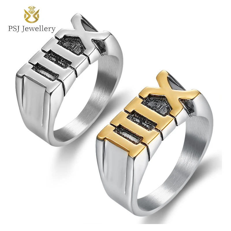 

PSJ Fashion Unisex Jewelry Roman Number XIII 13 Engraved Titanium Stainless Steel Finger Rings for Men Women