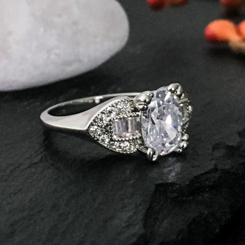 

AAA Shine White CZ 6x8MM Oval Gemstone Rings for Women Silver Color Ring Diamond Wedding Engagement Rings