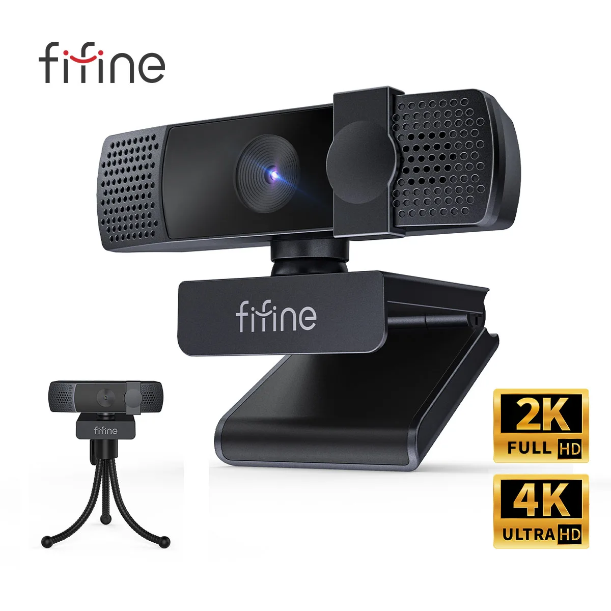 FIFINE Câmera web para PC 2K/4K com foco automático para YouTube, câmera USB com capa de privacidade/microfone para jogos/streaming ao vivo/reuniões - K436/K438