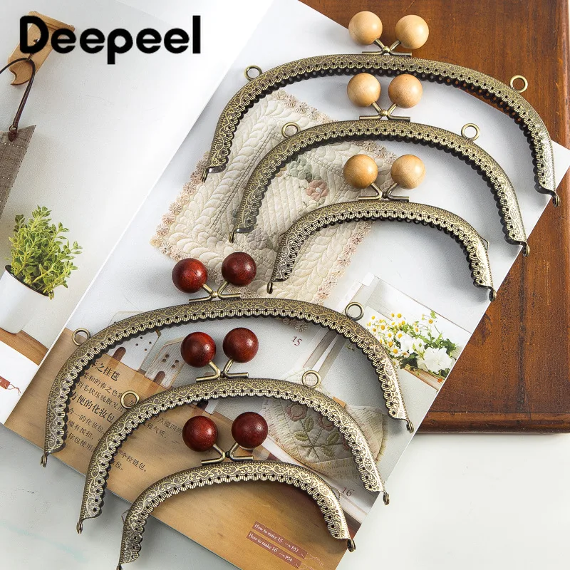 2pcs 12.5/16.5/20.5CM Wood Bead Head Metal Embossed Purse Frame for Bag Handles Wallet Kiss Clasps Diy Hardware Sewing Accessory | Багаж и