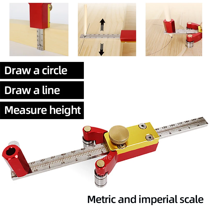 

Woodworking Scribe Straight Line Arc Scriber Ruler Line Drawing Tool Height Measurement Parallel Marking Gauge Measuring Tools