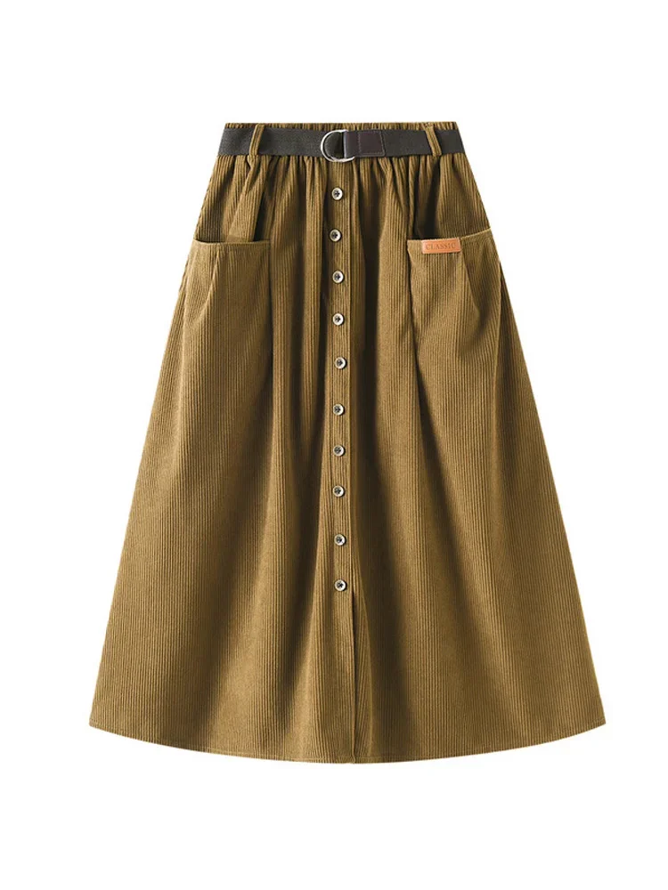 

New Vintage Corduroy A-Line Skirt Women Thick Warm Autumn Winter High Waist Velvet Midi Long Skirt Female School Skirts