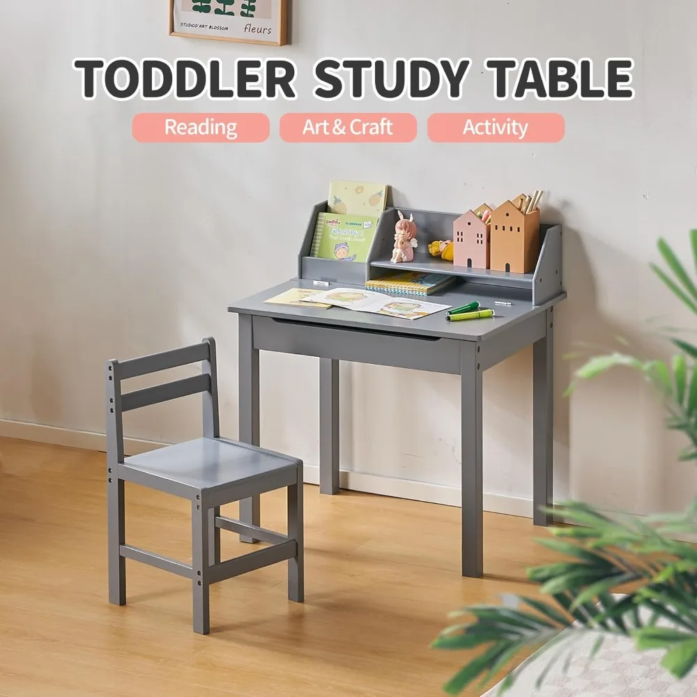 Kid Desk and Chair Set – Bamboo Lift-Top Child Desk with Storage and Hutch, Ideal Kids Desks for Homework, Compact Design 2