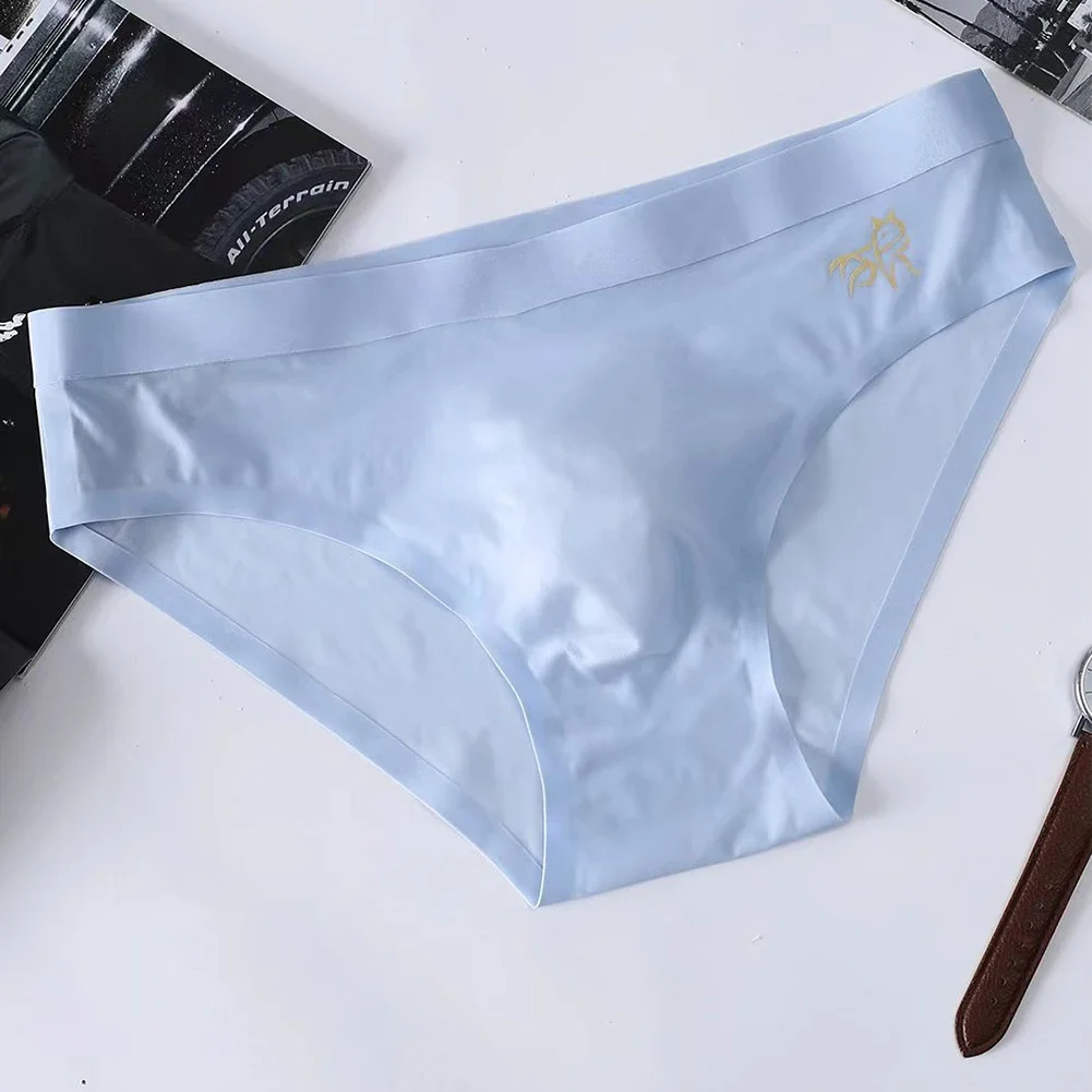 Description Picture 4 of itemSummer Men's Ice Silk Briefs Seamless Quick-dry Underwear for Men Daily Underwear Middle Waist Solid Sexy U Convex Pouch Panties