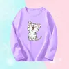 3~14 Years Girl Long Sleeve T-Shirts Cute Sweet Girl Tee Tops Cute Cat Graphic O-Neck Top Little Girl Casual T-Shirts 3