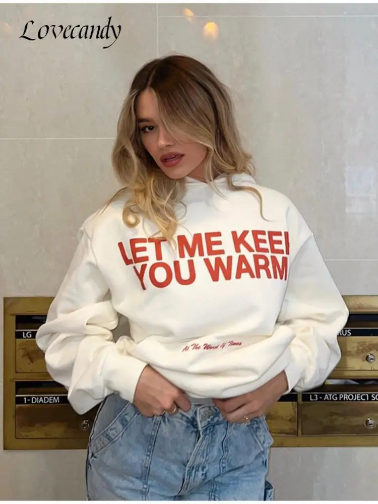 

Letter Print Hooded Sweatshirt For Women Fashion Long Sleeve Quilted Spliced Pullover Casual Highstreet Outerwear 2023 Autumn