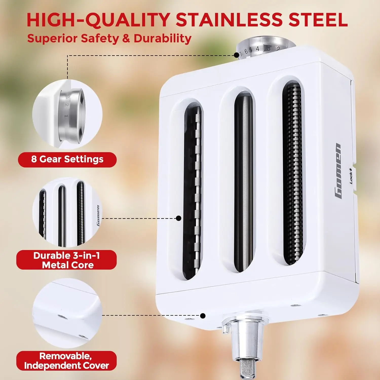 Pasta Attachment 3-in-1 Pasta Maker Attachment for KitchenAid Stand Mixer Includes Pasta Roller Spaghetti Cutter Fettuccine Cutter Stainless