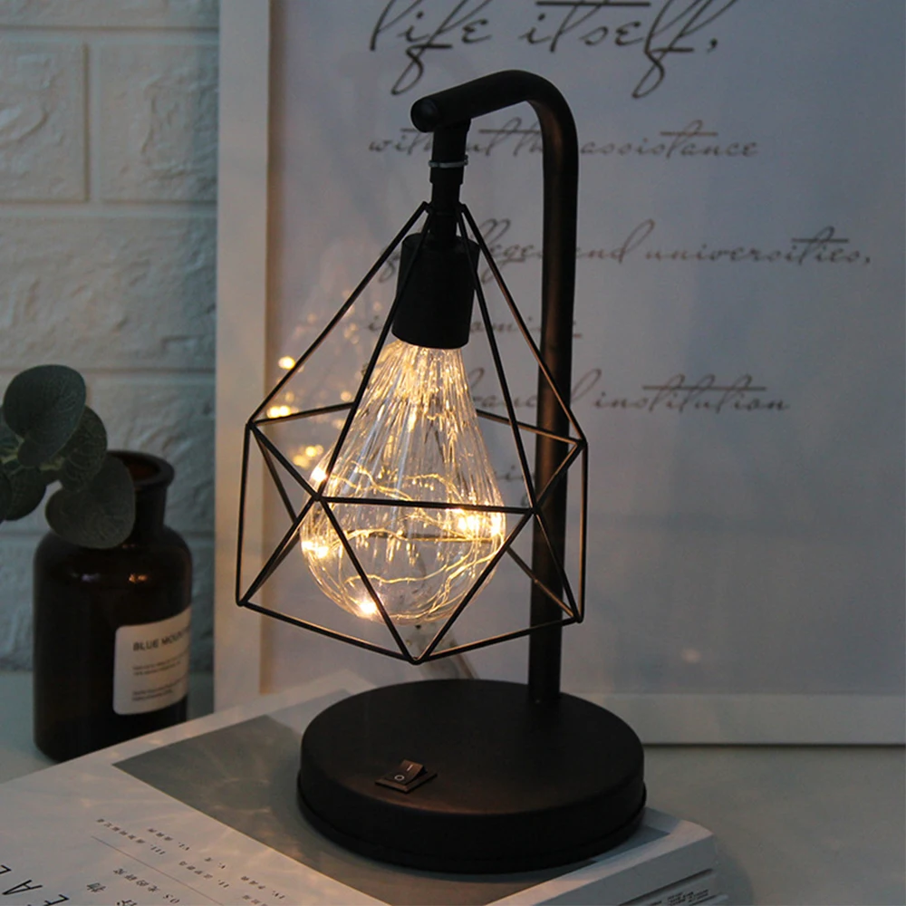 

Retro Night Light Geometric Desk Light Bedside Lamp Classic Table Lamp Iron Desktop Bedroom Decor 2023 Ramadan Decoration Gifts