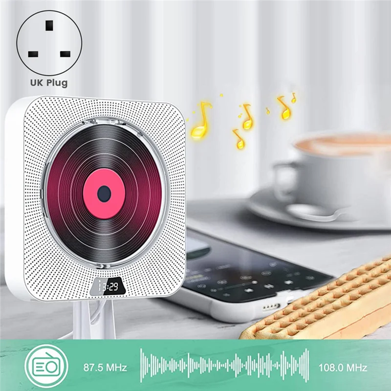 휴대용 CD 플레이어 블루투스 CD 스피커, 디지털 디스플레이 스테레오 스피커, 벽 마운트 음악 플레이어, 학생 영국 플러그