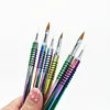 Nail Art Line Painting Drawing Brush Metal Handle UV Gel Extension Builder Polish Carving Pen Manicure Accessories Tool 6