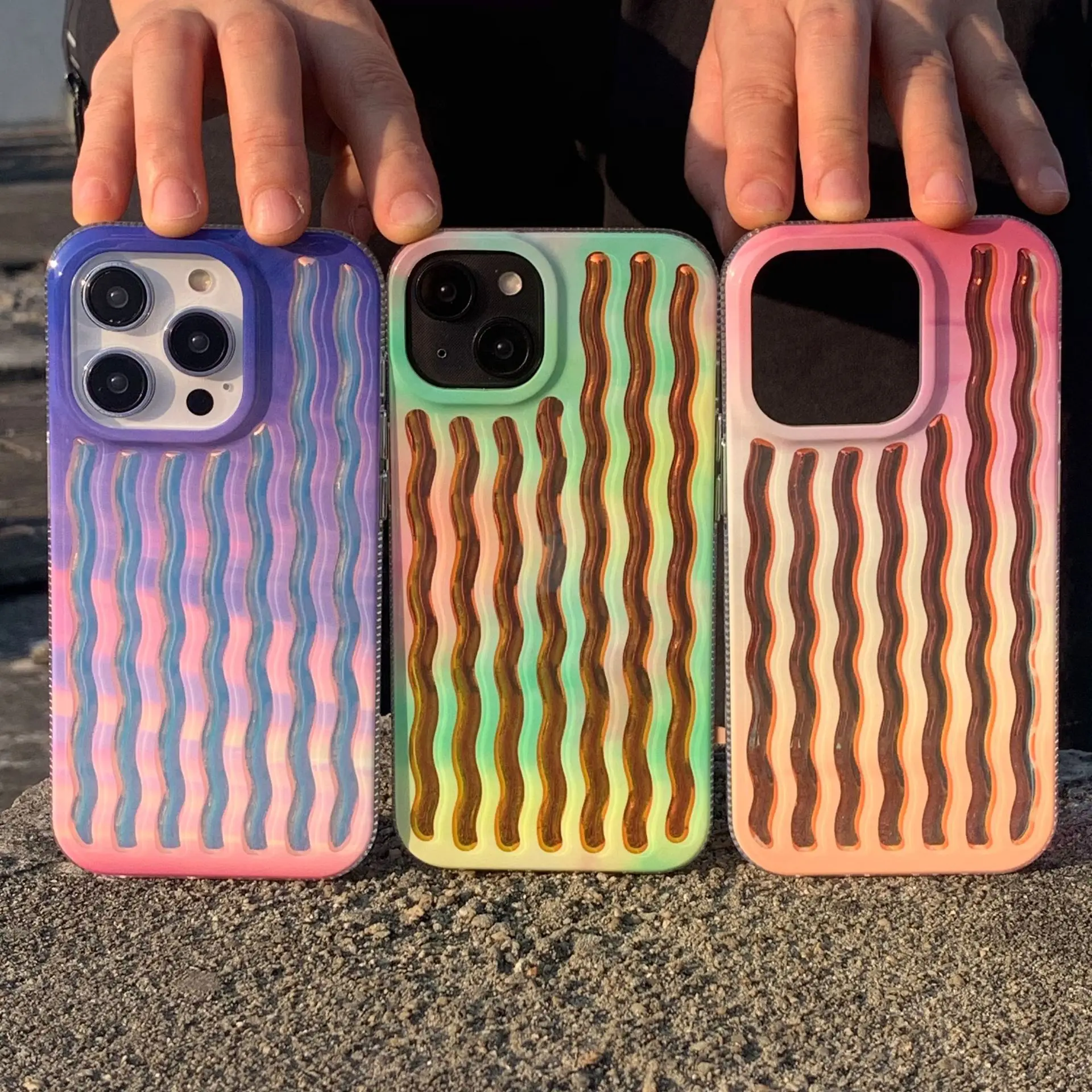 

Laser Colorful IMD Double Sided Laminated Wavy Mobile Phone Case For iPhone14 Plus 13 12 11 Pro Max Support Dropshipping