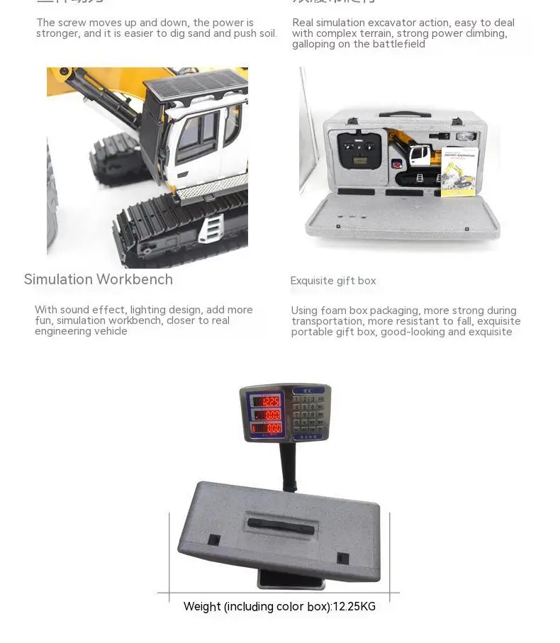 HUINA 1/14 Scale RC Excavator 599 Metal RTR Remote Control Digger Lights RC Car KABOLITE Heavy Machine Fun Toys Model 6