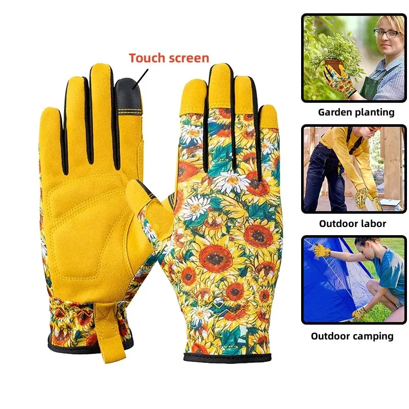 Work gloves gardening gloves outdoor gardening microfiber leather anti-thorn weeding sports motorcycle driver wear-resistant gloves with touch screen
