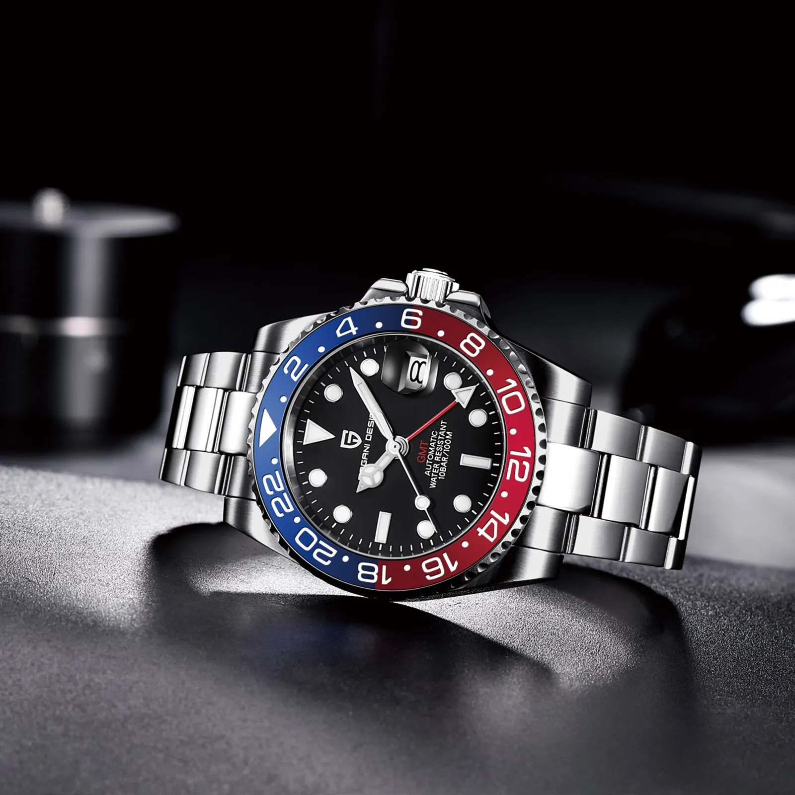PAGANI DESIGN Luxury GMT Men Mechanical Wristwatch Sapphire Glass Stainless Steel 100M Waterproof Automatic Watches