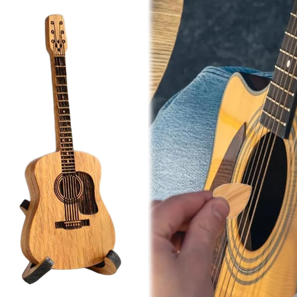 Wooden Guitar Pick Holder with Guitar Pick & Stand Plectrum Case Storage Box Gift for Music Instrument Lover