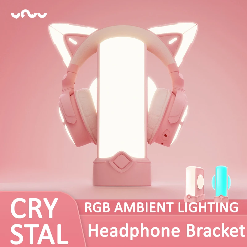 

YOWU Crystal Earphone Holder Headworn Pink RGB Atmosphere Light Esports Creative Desktop Earphone Hanger Holder High end gifts