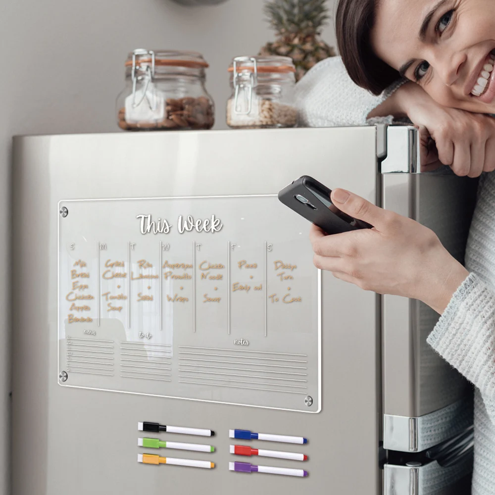 Transparent Acrylic Fridge Magnetic Whiteboard Erasable Weekly Planner Drawing Board Message Writing Blackboard Home Supplies