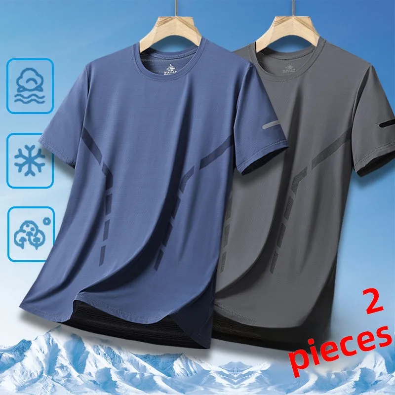 Ice Silk Men's T-irt Qui Dry Thin ort Sve Breathable f Sve Large Size Casual Spor Trendy round Ne ort Sl...