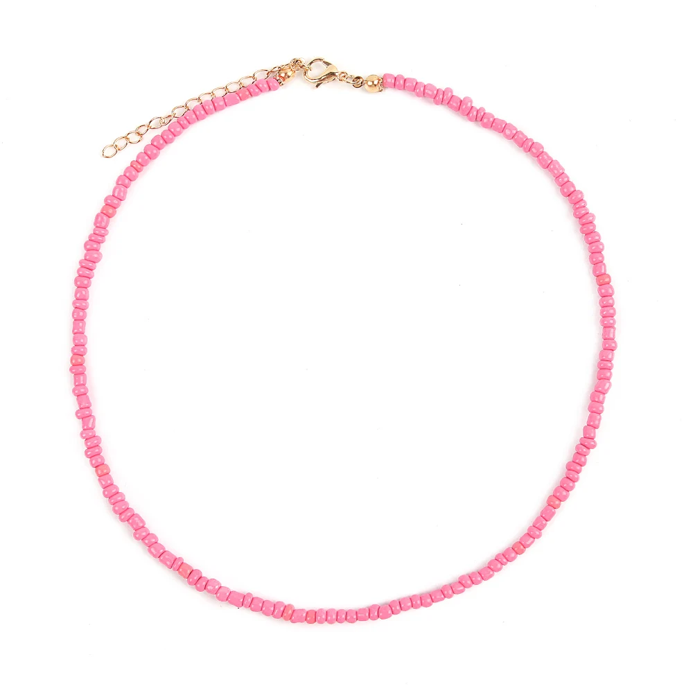 Bohemian Pink Beaded Necklace With Daisy Charm - Adjustable Choker, Crystal & Glass Beads, Y2K Summer Jewelry