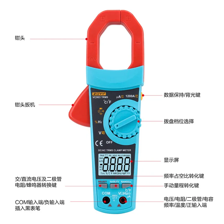 

ZOYI 6000 True RMS Digital Clamp Meter High Precision Multimeter Ac/Dc Current Voltage Automatic Range Capacitance VC903 VC902