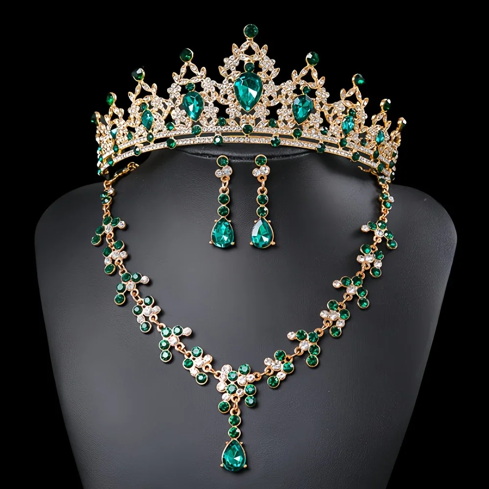 Fashionable and Elegant Bridal Accessories 3-Piece Set Wedding Crown Headpiece Necklace Earrings Wedding Dress Accessories - 6