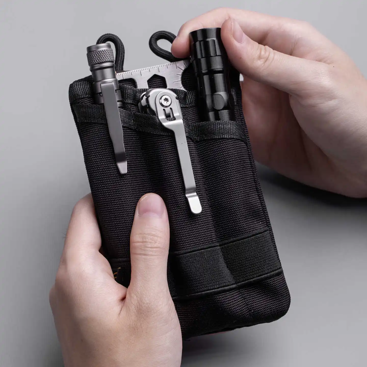 Pochette ceinture tactique Molle EDC compacte - Organisation clés cartes pour pêcheur outdoor