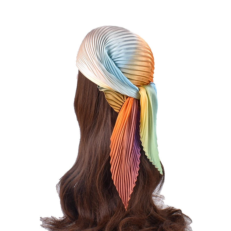 Cross border supply of personalized fashion gradient printed pleated 70 square scarves for spring and summer 2