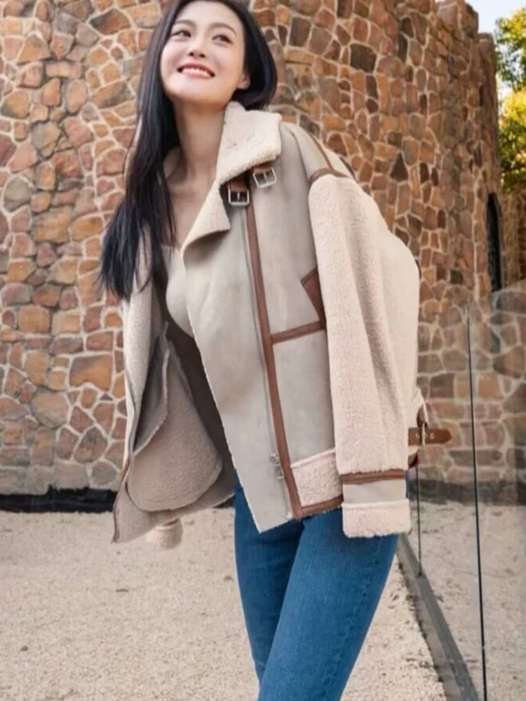 Women Retro Thickened Winter Coat Loose Jacket Fashionable Female Splice Outerwear Casual Full Sleeve High Street Warm Jacket