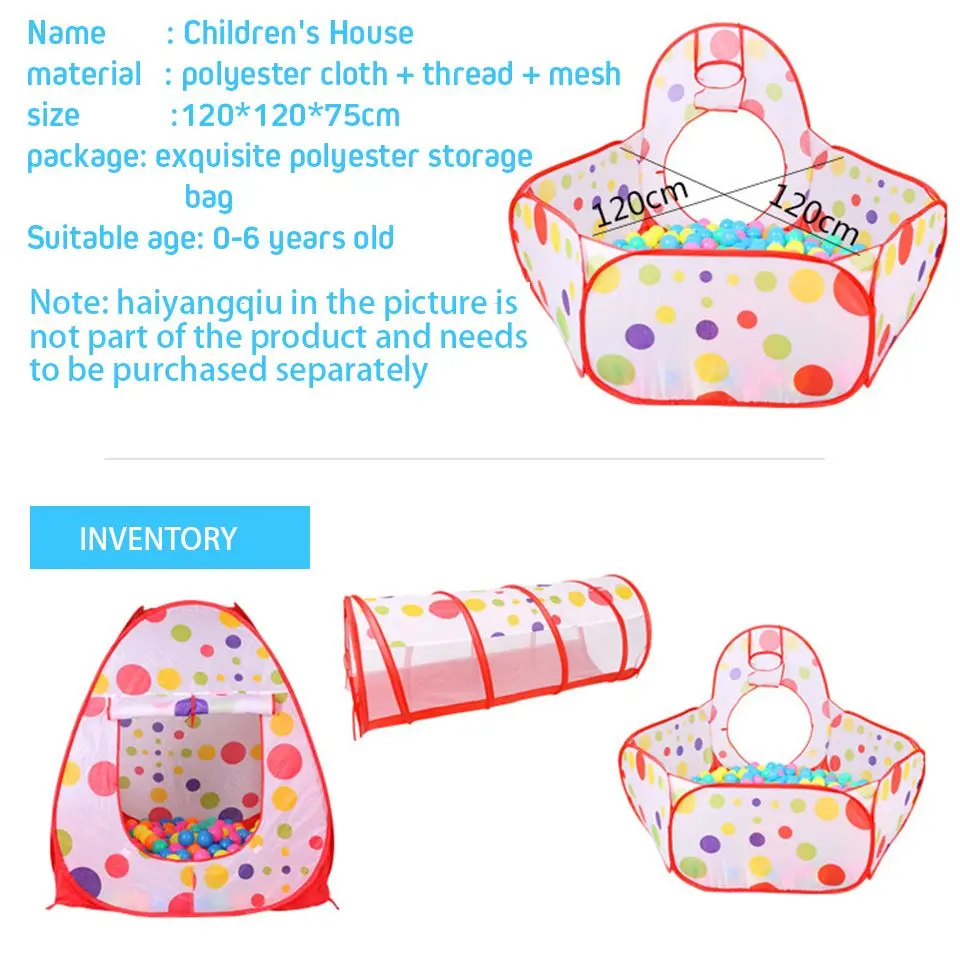 Children's Tent Foldable Baby 3In1 Playground Playpen for Children Indoor Balls for Dry Pool with Polyester Tunnel Games for Kid 3