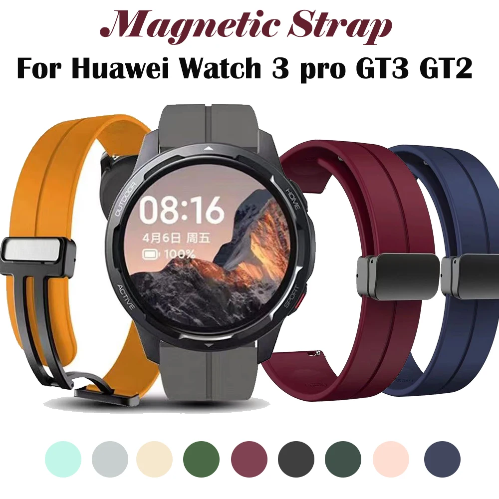 Correa de silicona con cierre magnético para Huawei Watch 3 pro GT3 GT2 42mm 46mm para Mi Watch S1 Pro/Watch color 2 20mm 22mm, pulsera de cinturón