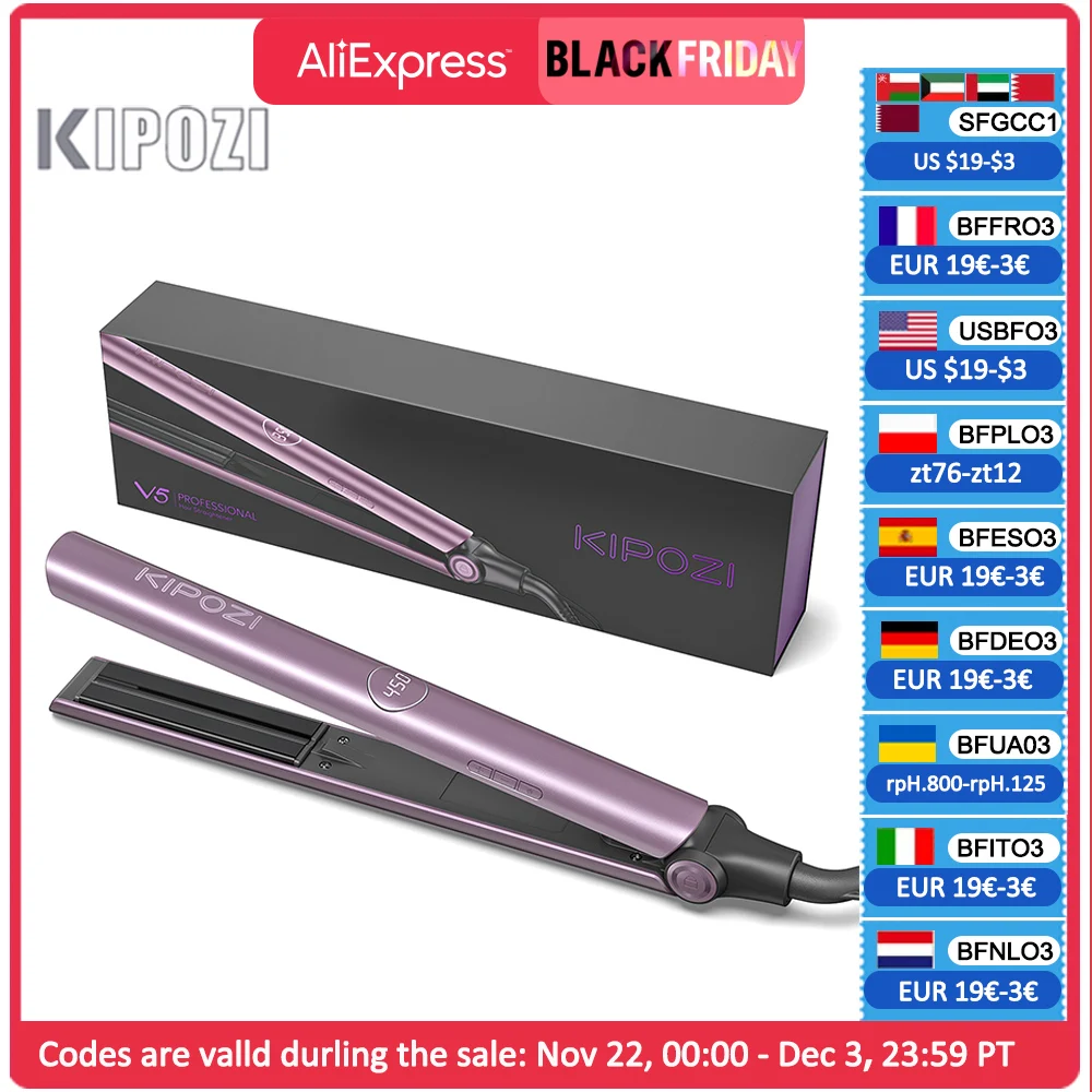 Hair Straightener 2 in 1 Flat Iron Curling Iron Titanium Instant Heating with Digital LCD Display