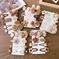 8pcs/set Sweet Girl Hair Clip Cartoon Bear Floral Bowknot Hair Pin for Toddler Girls Lovely Beige Coffee Color Kid baby Headwear 6